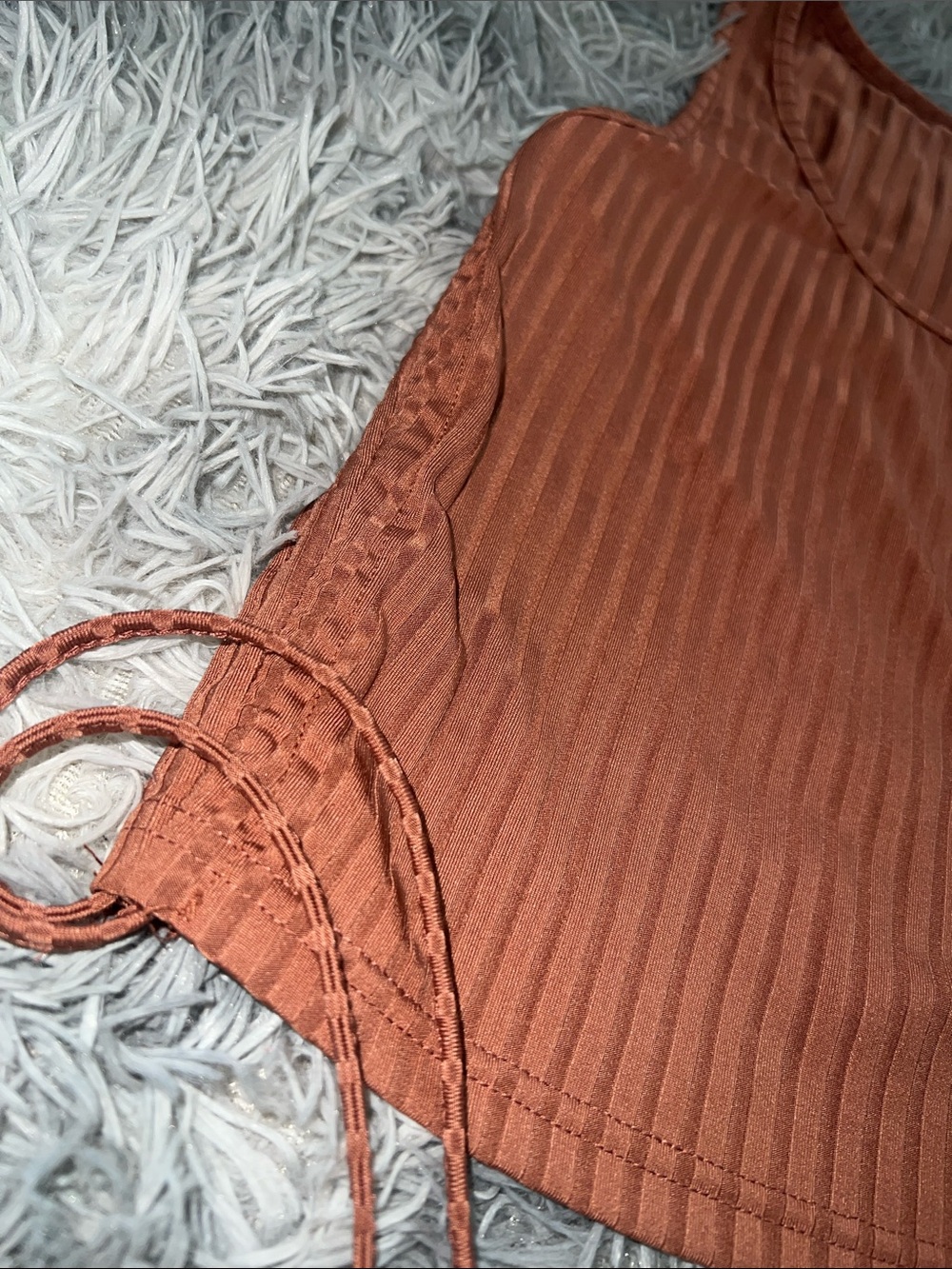 Rust Ribbed Tank Top with Side Ties - Picture 3 of 4